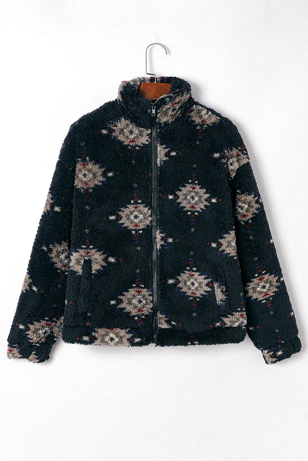 Aztekenmuster Sherpa Jacke Mit Reißverschluss Und Kragen