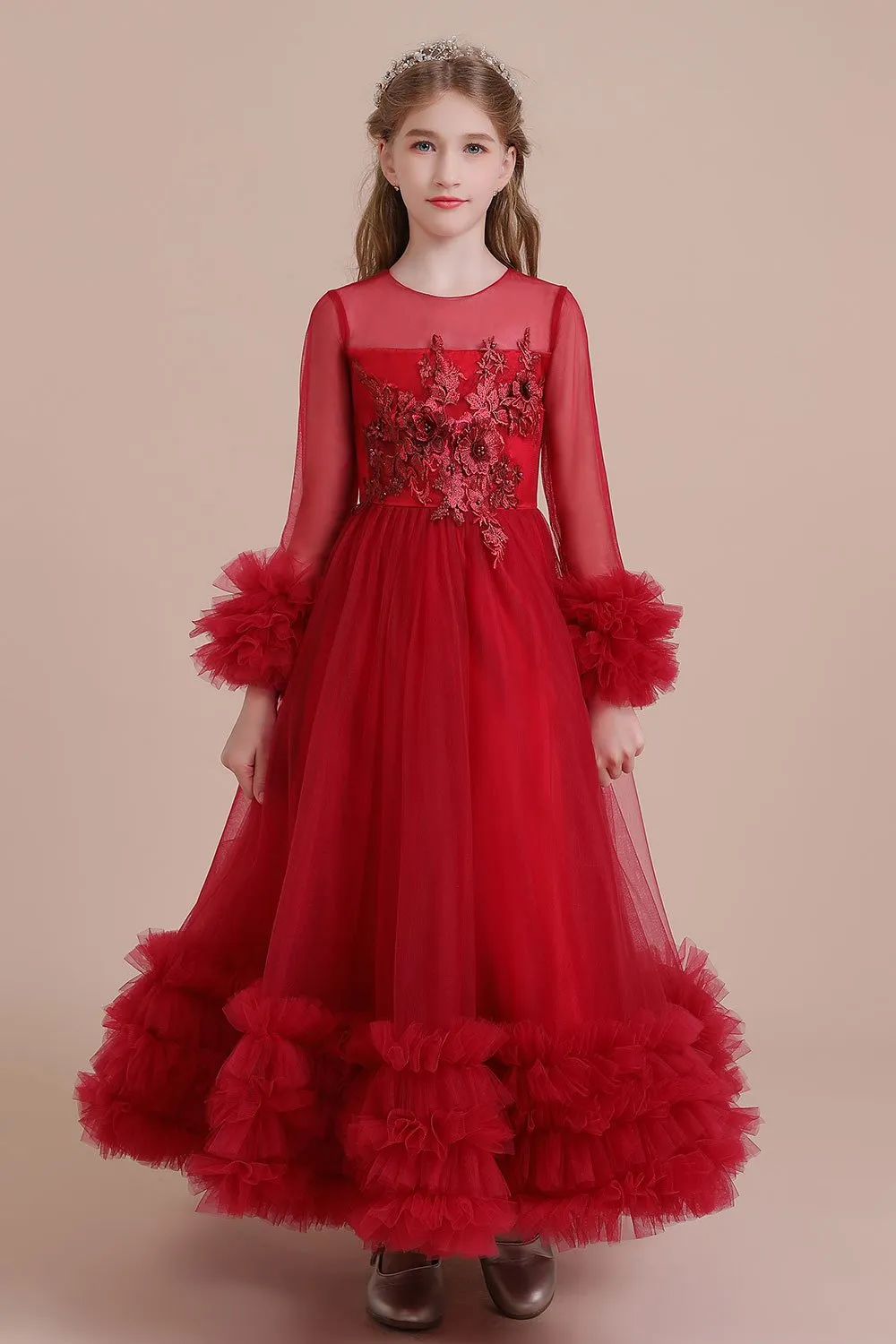 Blumenmädchen Kleid Rot | Blumenmädchen Kleid Langarm