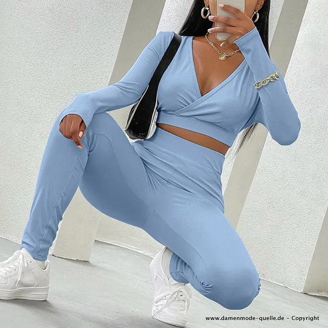 Damen Freizeit Outfit Sport Yoga Set in Hellblau