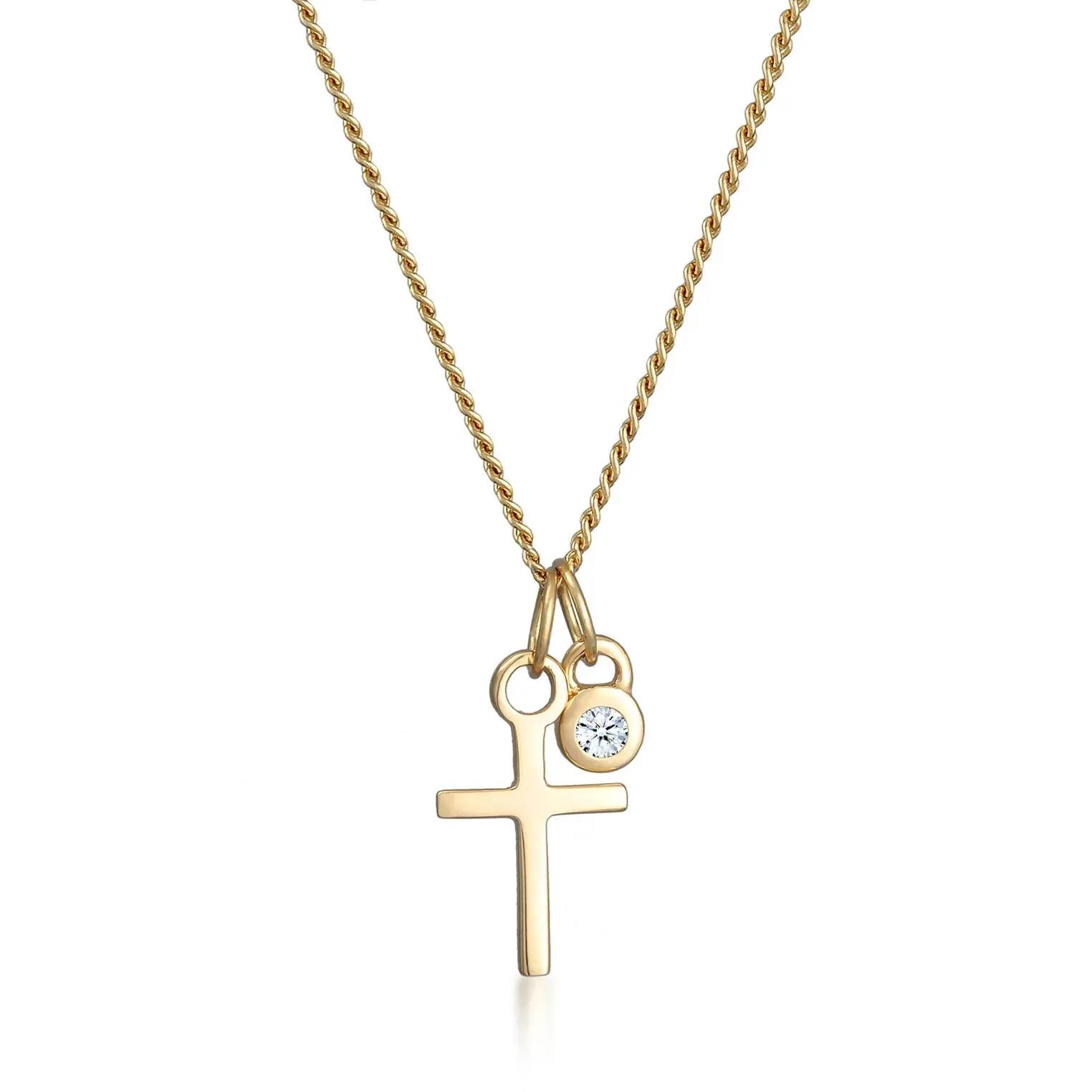   Elli  Halskette Kreuz Solitär Diamant (0,03 ct) 585 Gelb gold  Mittellange Halskette 