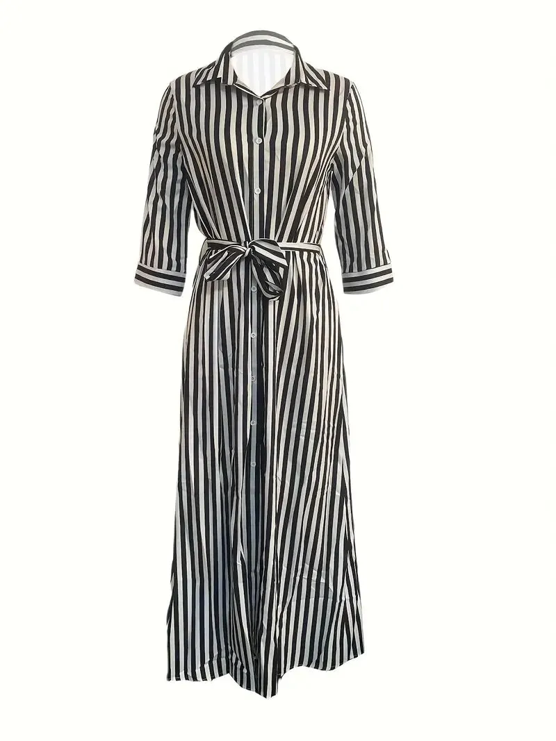 Gestreiftes Langarm-Maxikleid für Damen