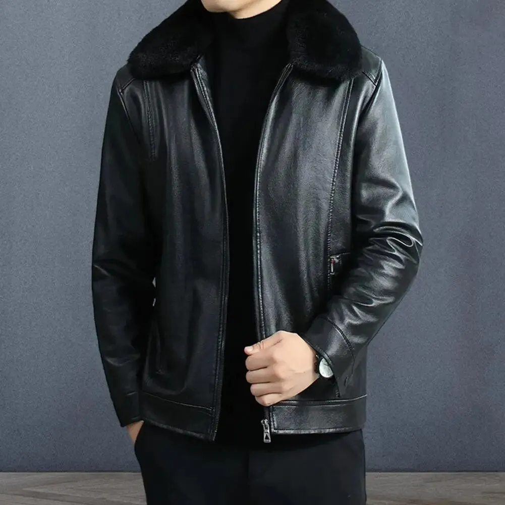 Heidi-Mode - Fleecegefütterte PU Herren Business Jacke