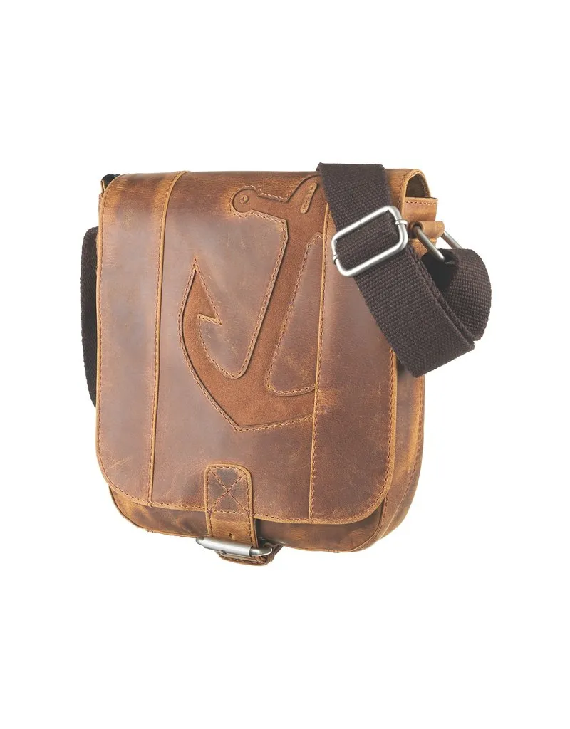 Kleine Leder Herrentasche Damentasche Umhängetasche Anker Cognac