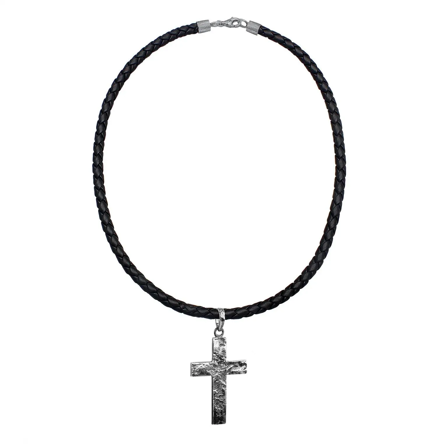   Kuzzoi  Halskette Männerkette Kreuz Oxidiert Leder 925 Sil silber  Mittellange Halskette 