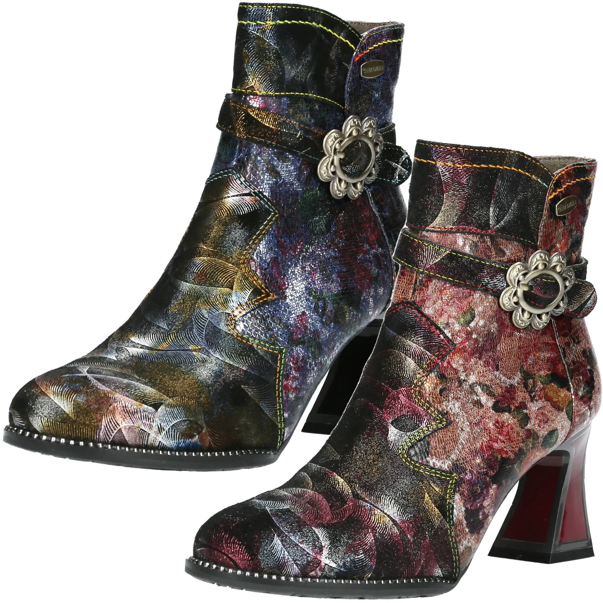 Laura Vita Damen Stiefelette Leder Blockabsatz Zierschnalle glänzend Jacbo 13