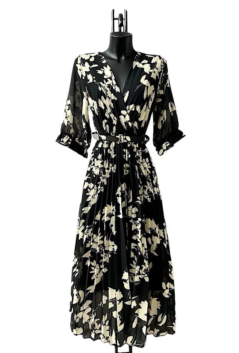 LISA pleated dress with handmade belt