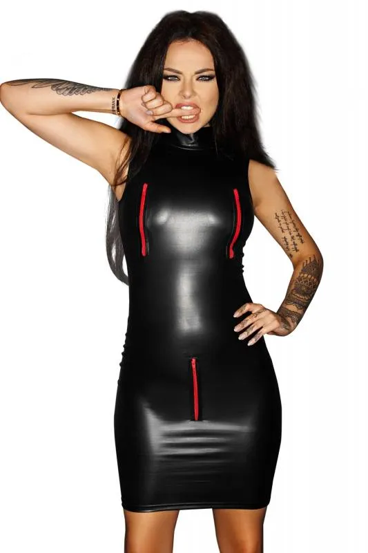 Minikleid schwarz mit roten Reißverschlüssen