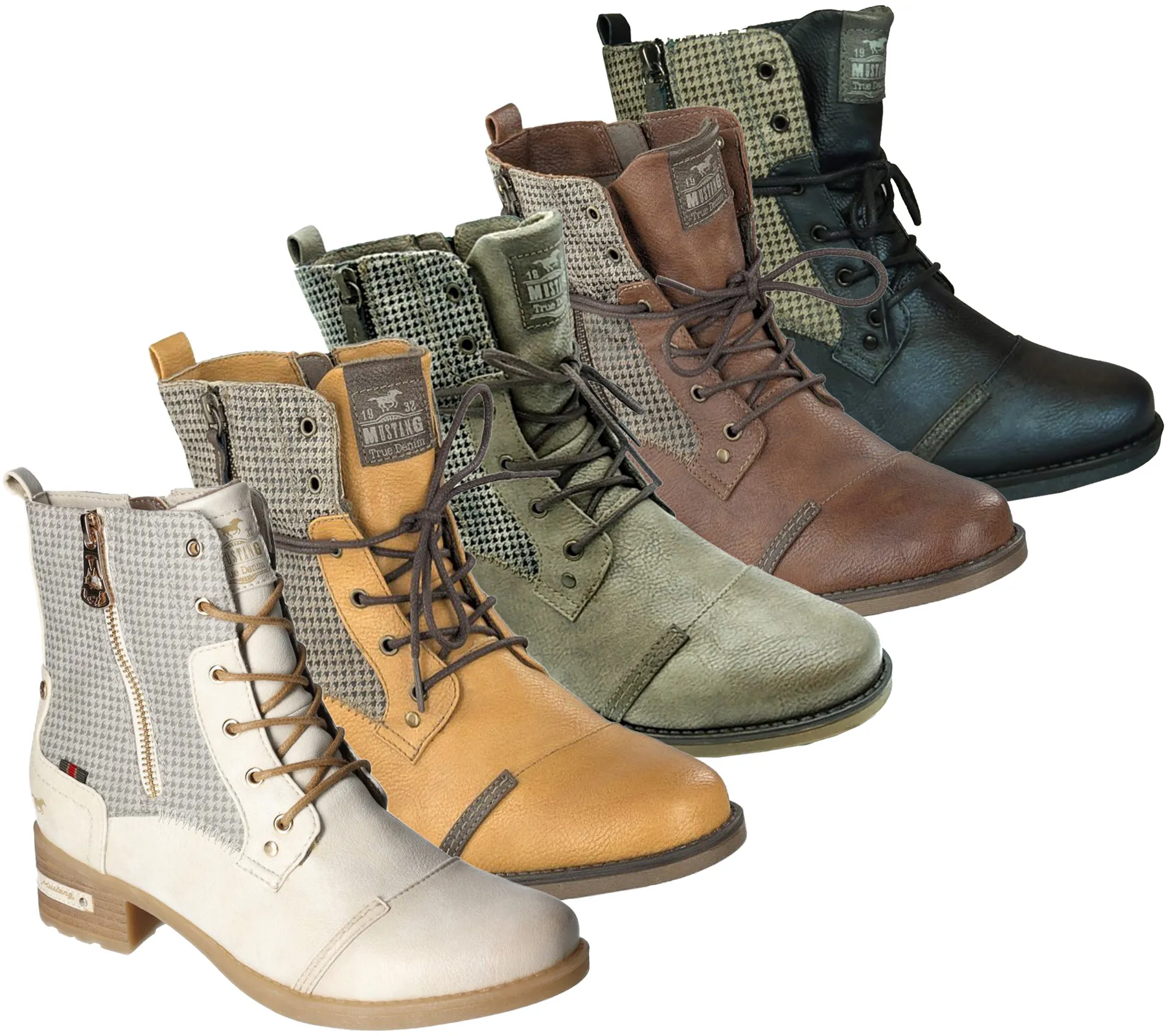 Mustang Damen Schnürboot Stiefelette Kurzschaft Schaft im Pepita Muster 