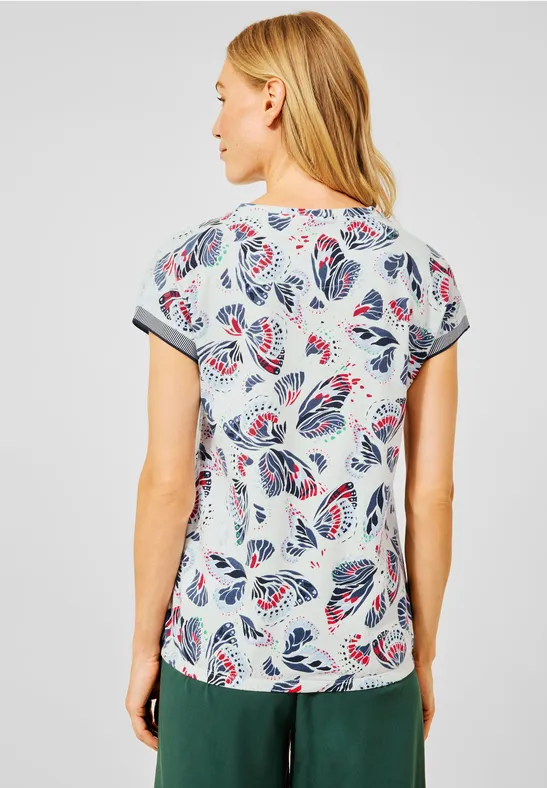 Print T-Shirt mit Spitze