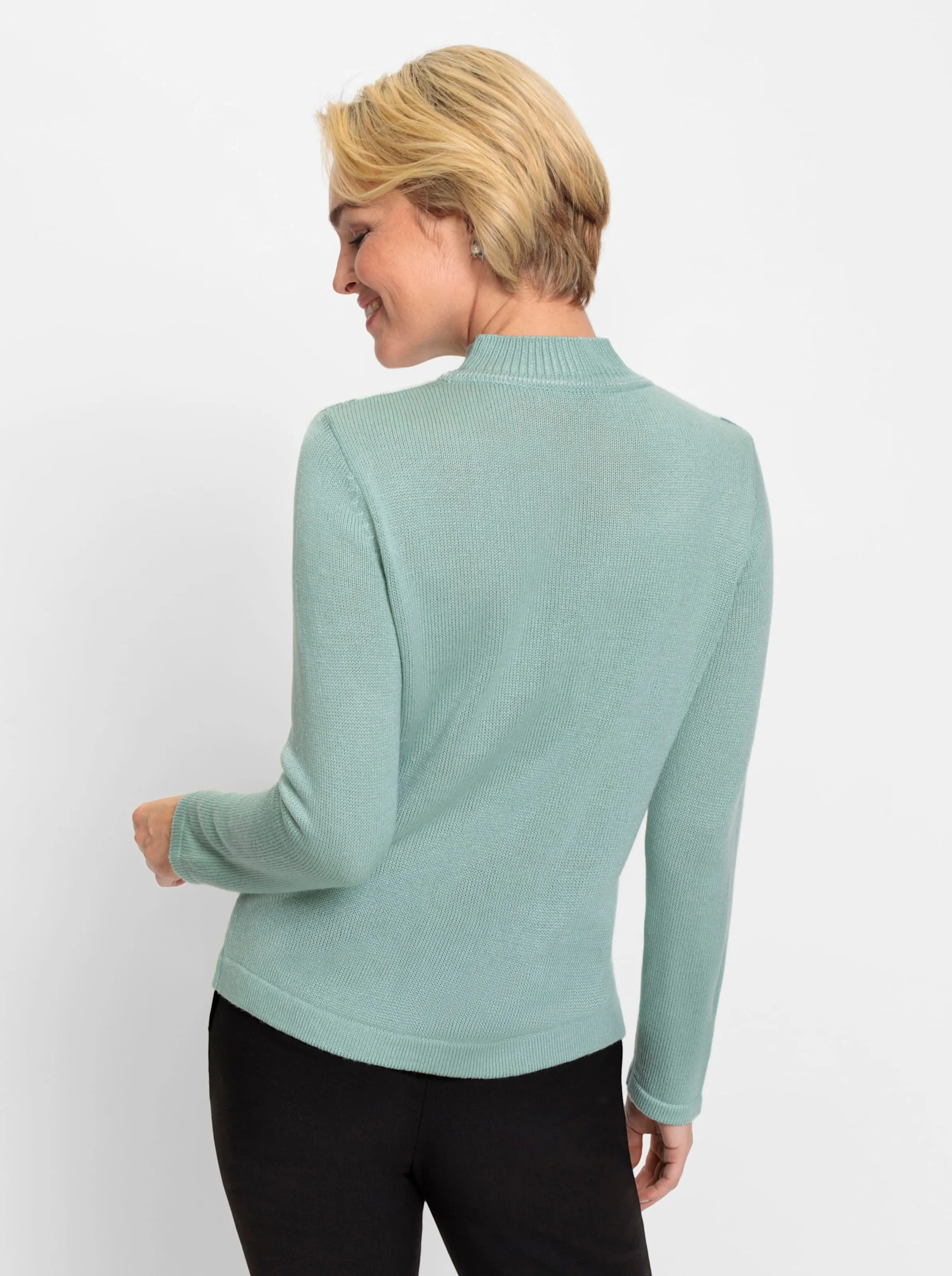 Pullover in kalkmint-ecru-gemustert