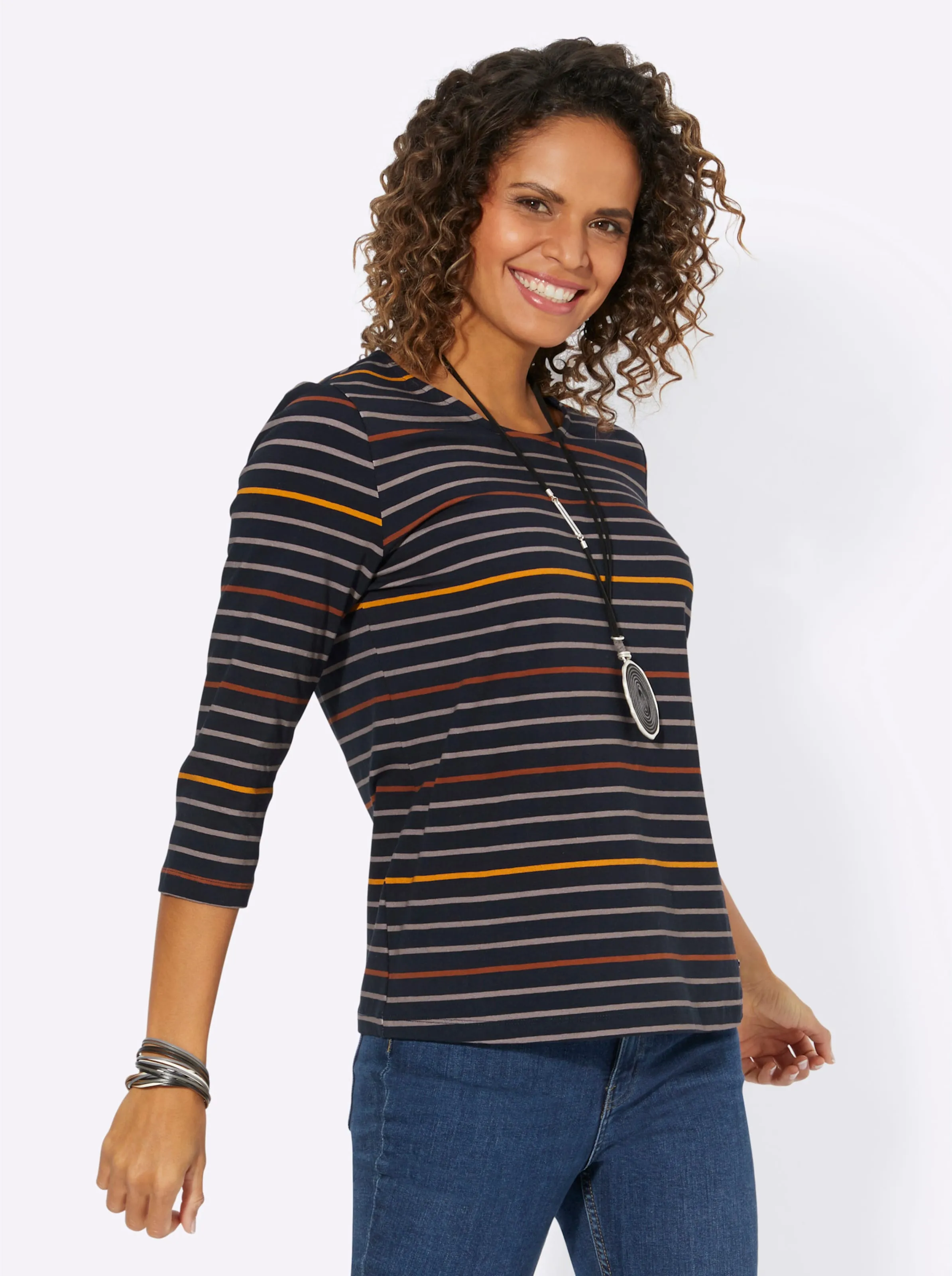 Ringelshirt in marine-ocker-geringelt