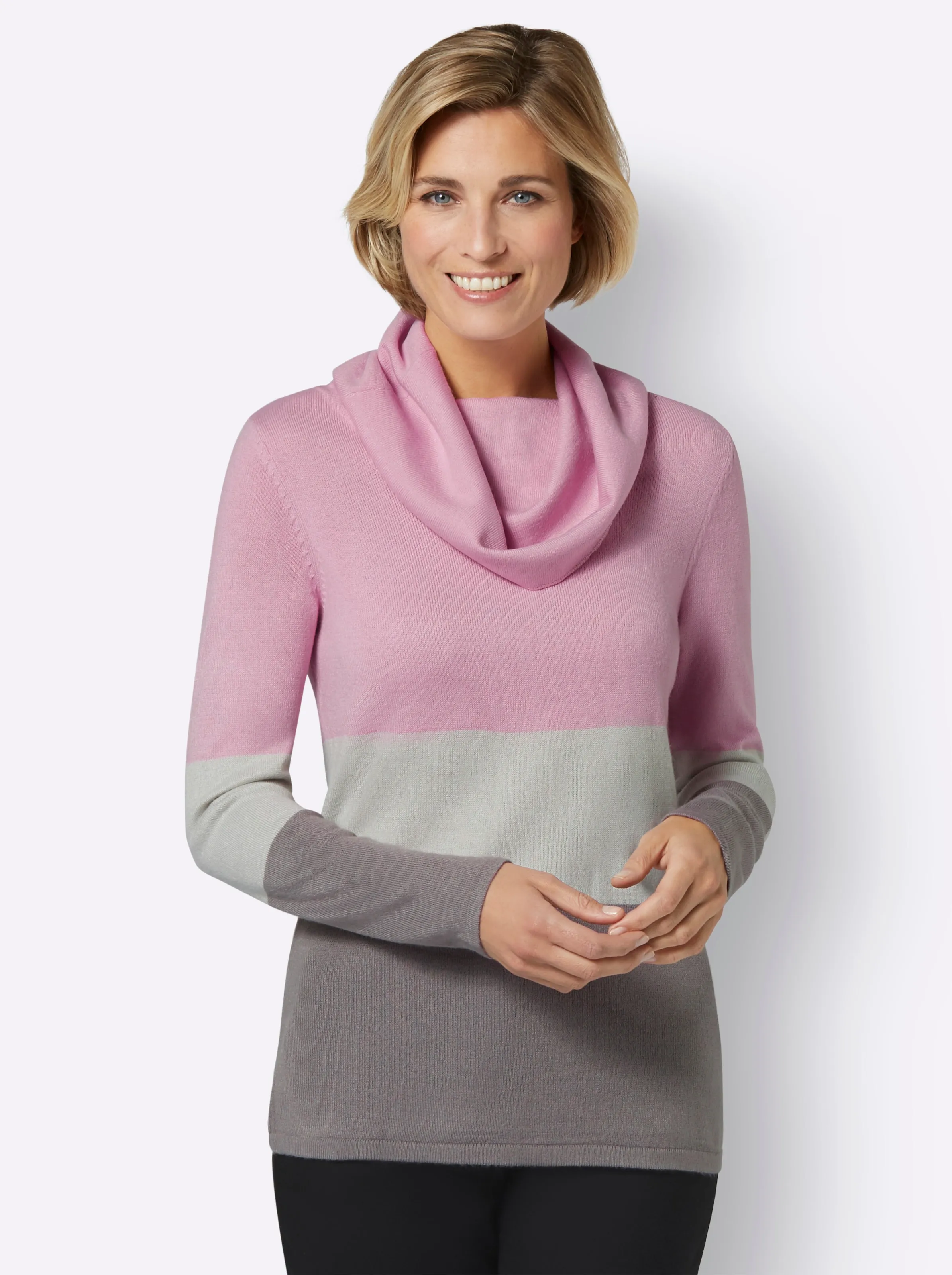 Rollkragenpullover in rosé-gestreift