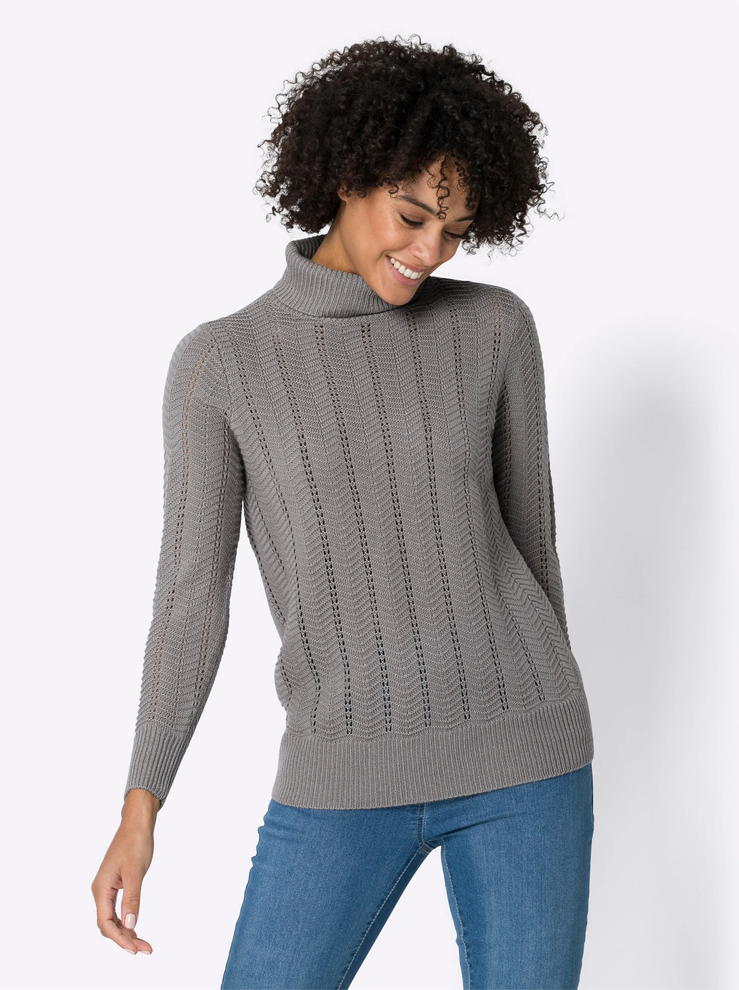 Rollkragenpullover in steingrau