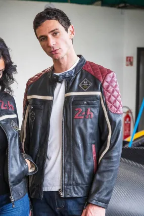 Schwarze Herren-Lederjacke im Motorradstil