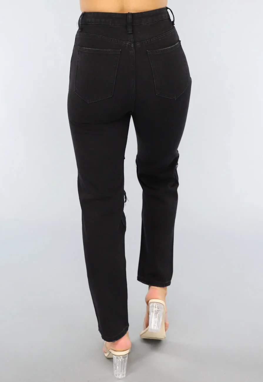 Schwarze Ripped Mom Jeans