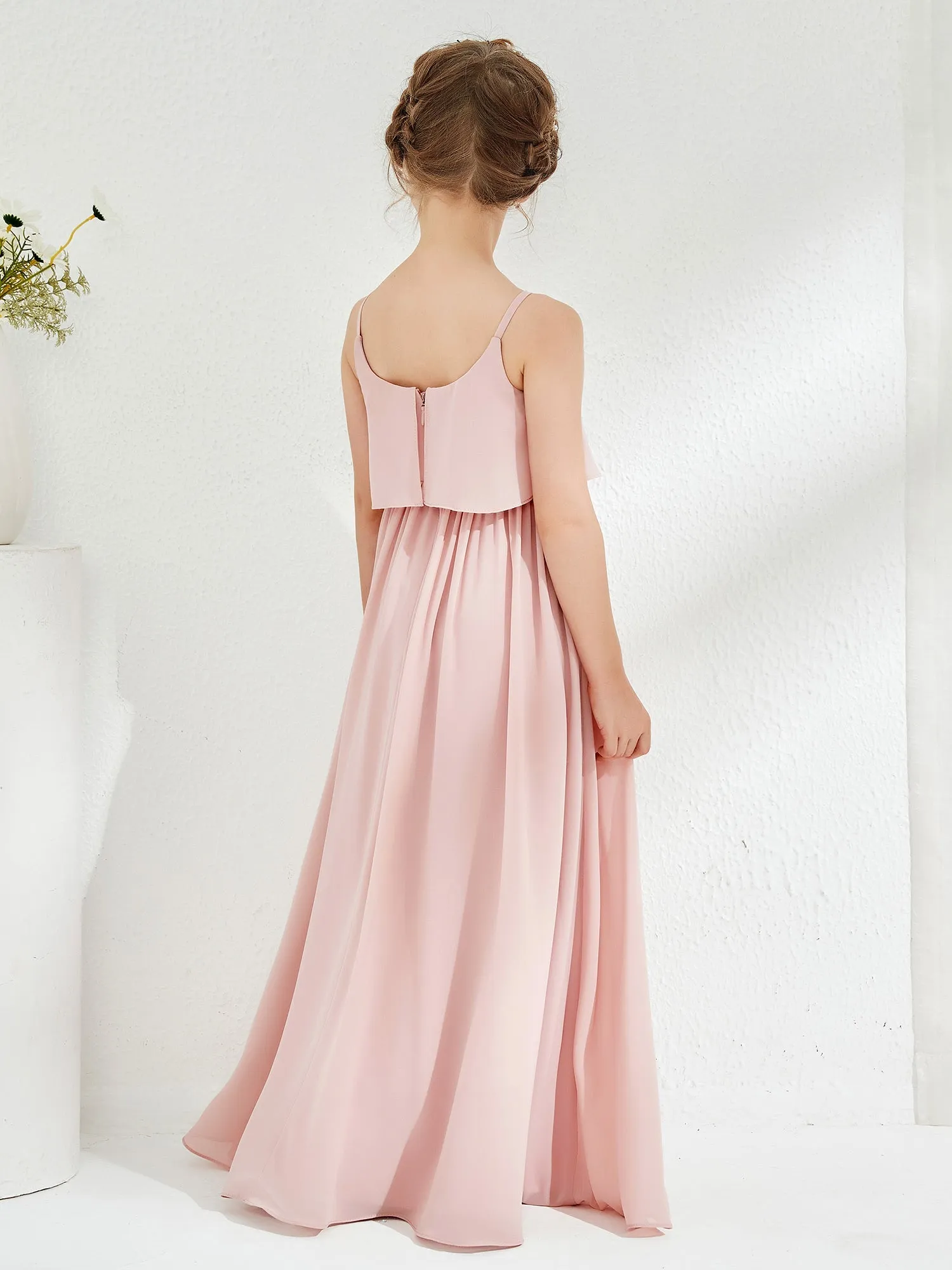 Scoop rmellos A-Linie Lange Junge Brautjungfernkleider Staubige Rosa