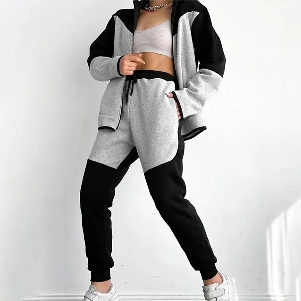 Street Fashion Contrast Color Two-piece Sport Set